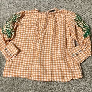 Kid’s Orange and White Embroidered sleeve Blouse
